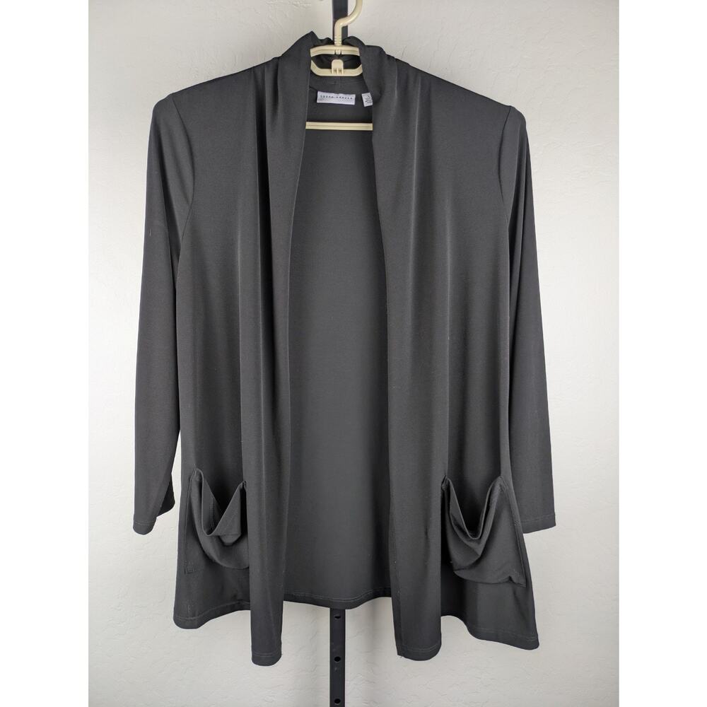 Susan Graver black Liquid Knit Long Sleeve Cardigan longer length